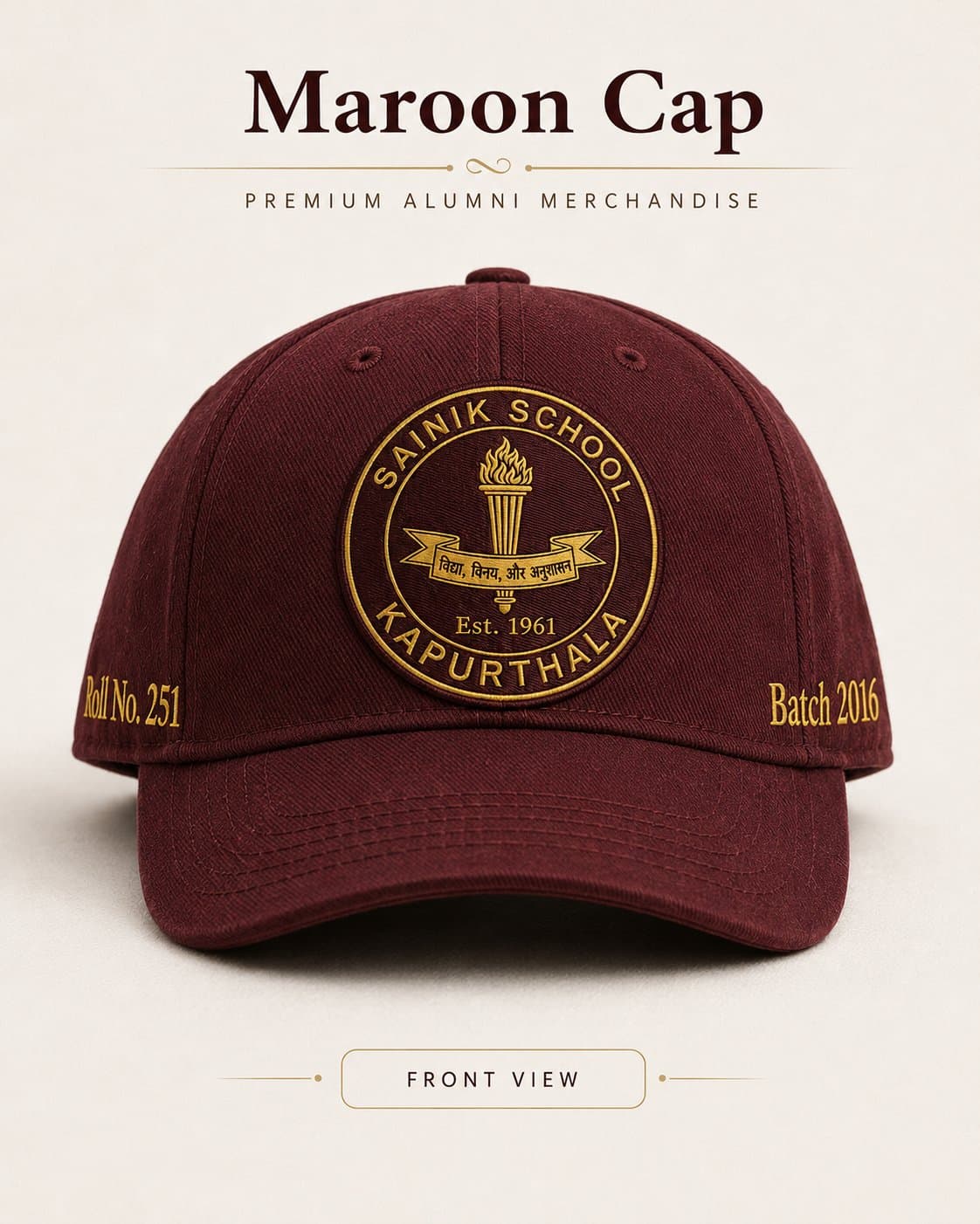 Maroon Cap — Front view